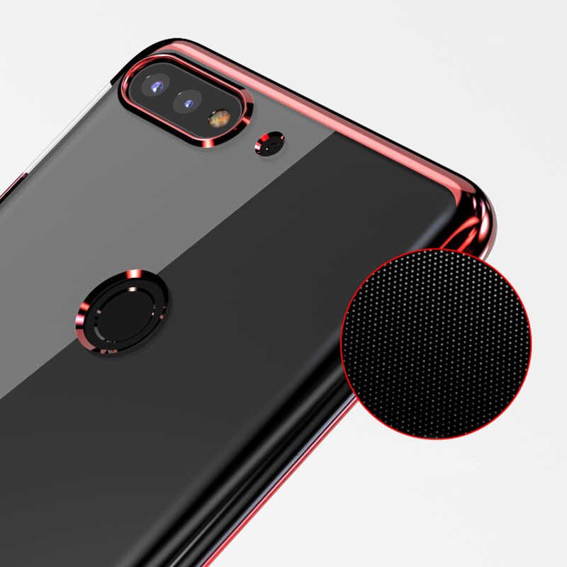 Huawei Y7 2018 Kılıf Dört Köşe Renkli Lazer Şeffaf Silikon Kapak (GLİTTER) Rose Gold