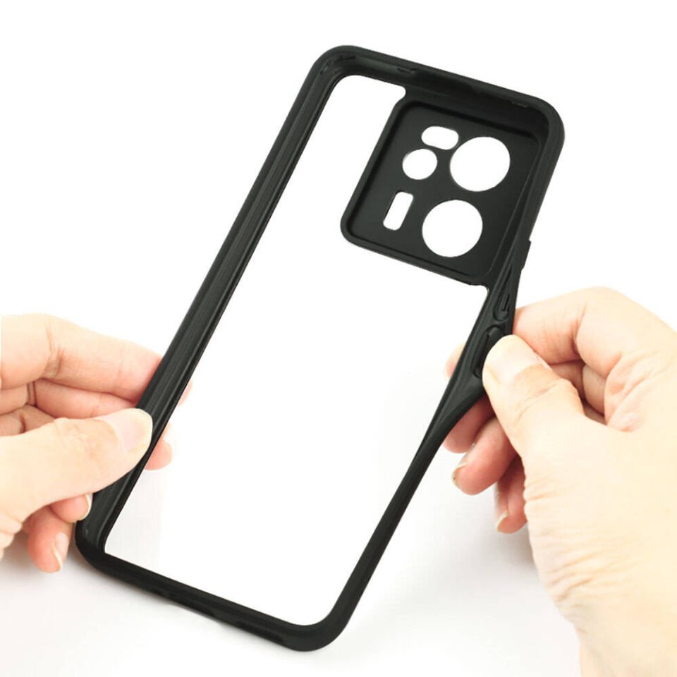 Xiaomi Mi 13T Pro Kılıf Şeffaf Sırt Güçlendirilmiş Silikon Kenar Armor Kapak (ROLL) Siyah