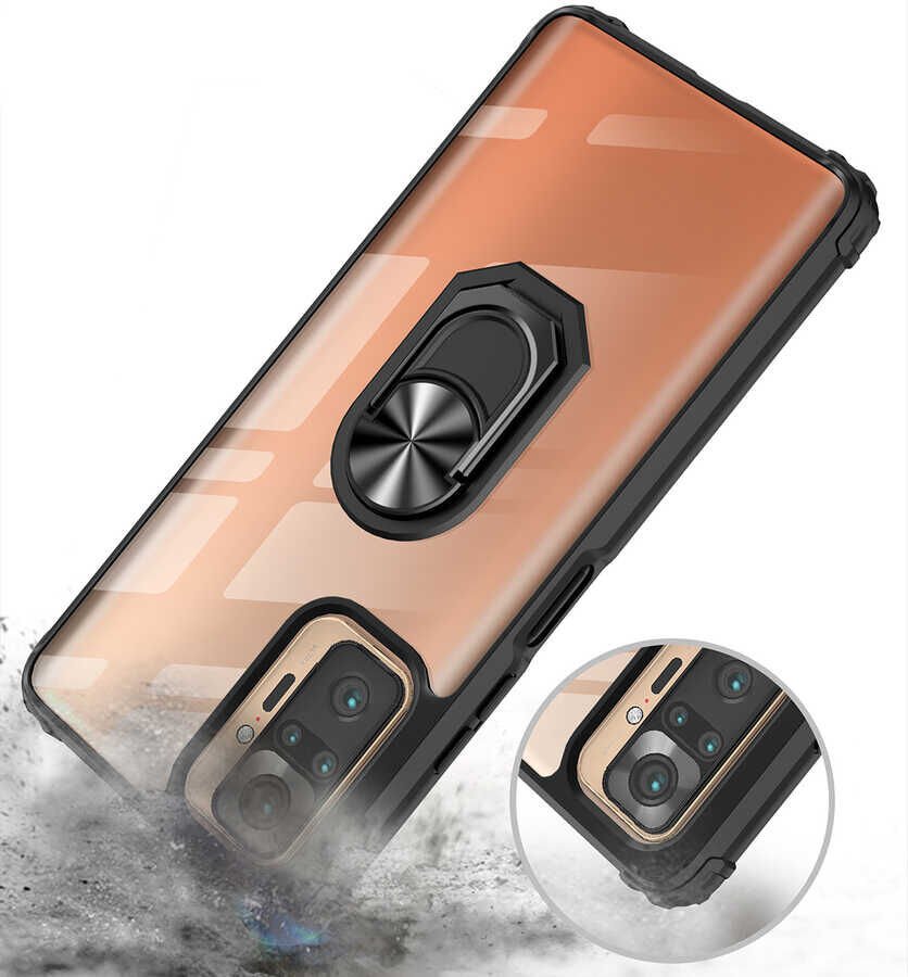 Xiaomi Redmi Note 10 Pro Kılıf Arkası Şeffaf Kenarları Renkli Yüzüklü Tank Kapak (MOLA) Kırmızı