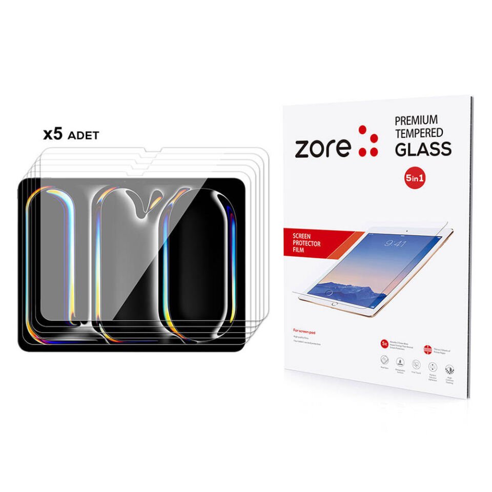 Apple iPad 13 Pro 2024 Ekran Koruyucu Tablet Temperli Cam (5in1) Şeffaf