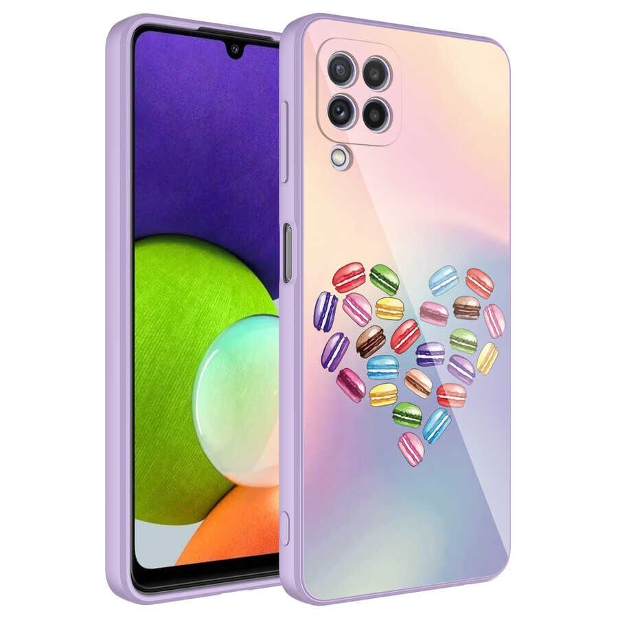 Samsung Galaxy A22 4G Kılıf Kamera Korumalı Bulut Desenli Renkli Sert Parlak Silikon Kapak (Epoksi) NO1