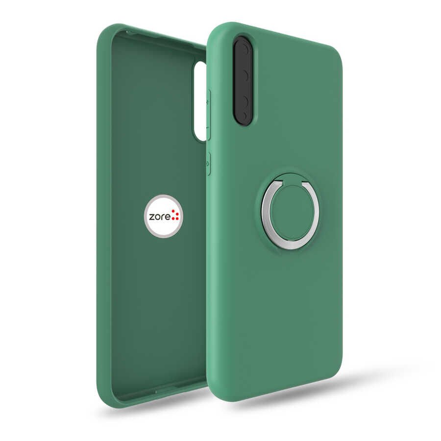 Huawei P Smart S (Y8P) Kılıf Mat Pastel Renkli Ultra İnce Yüzüklü Yumuşak Silikon Kapak (Plex) Koyu Yeşil