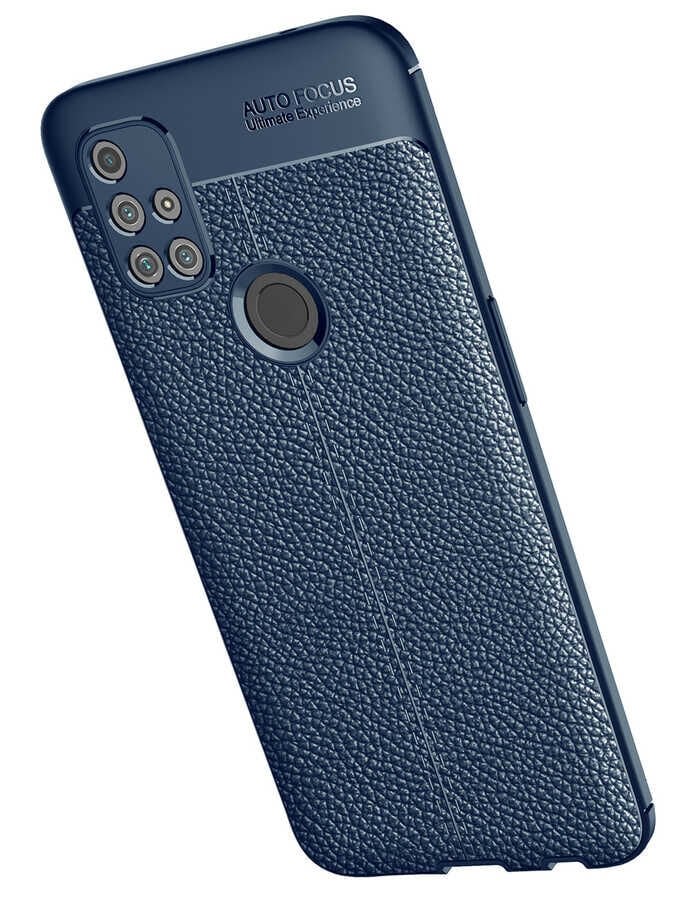 One Plus Nord N10 5G Kılıf Deri Görünümlü Renk Atmayan Dayanaklı Silikon Kapak (NİSS) Lacivert
