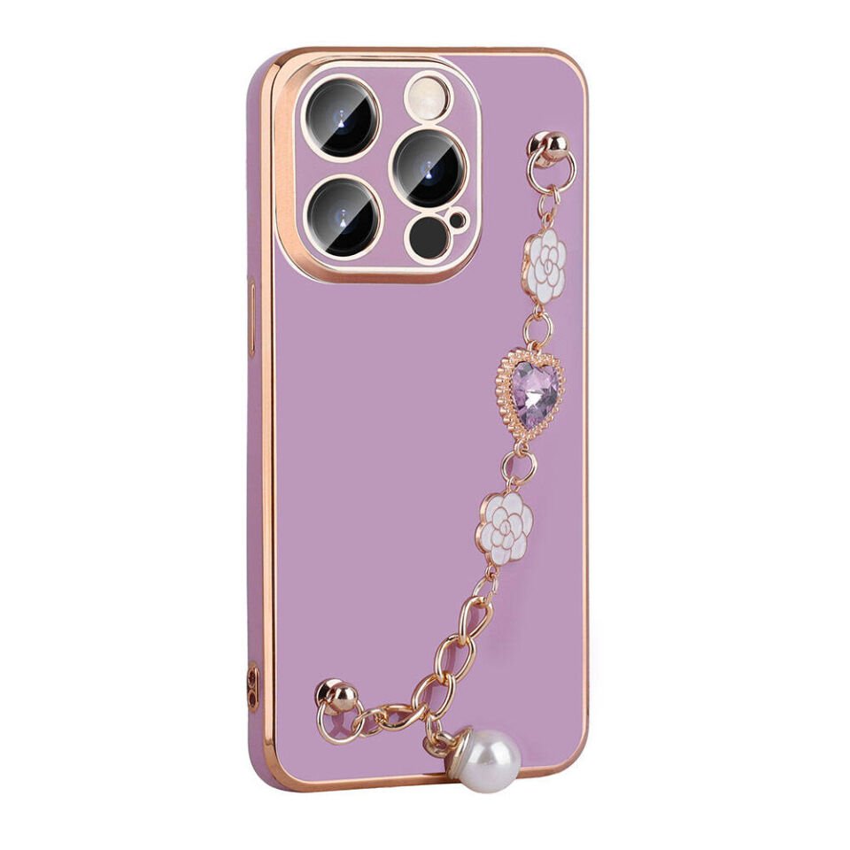 Apple iPhone 15 Pro Max Kılıf Çiçek Desenli Askılı Tutamaçlı Kamera Korumalı Kapak (TAKA) Siyah