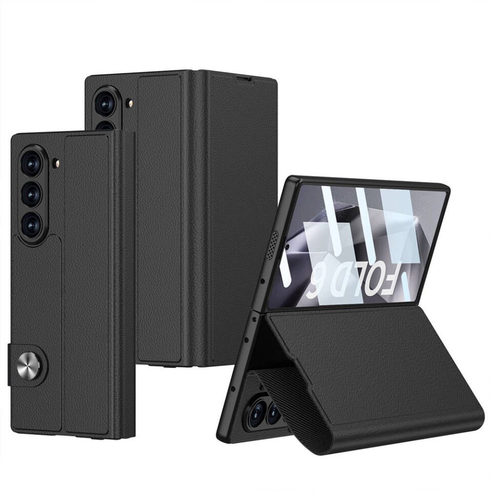 Samsung Galaxy Z Fold 6 Kılıf Suni Deri Tasarımlı Magnetik Tokalı ve Kartlıklı HEPTEKİLETİŞİM Kıpta Zegna Kapak
