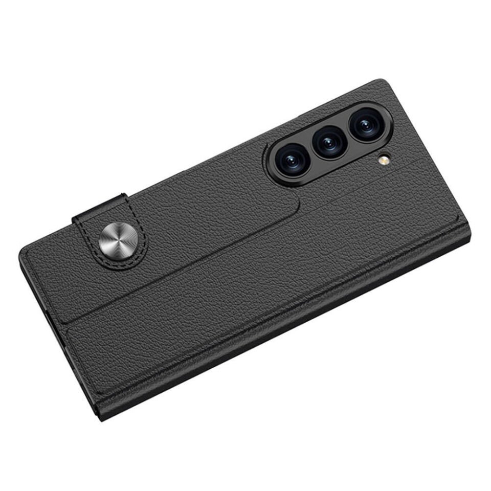 Samsung Galaxy Z Fold 6 Kılıf Suni Deri Tasarımlı Magnetik Tokalı ve Kartlıklı HEPTEKİLETİŞİM Kıpta Zegna Kapak