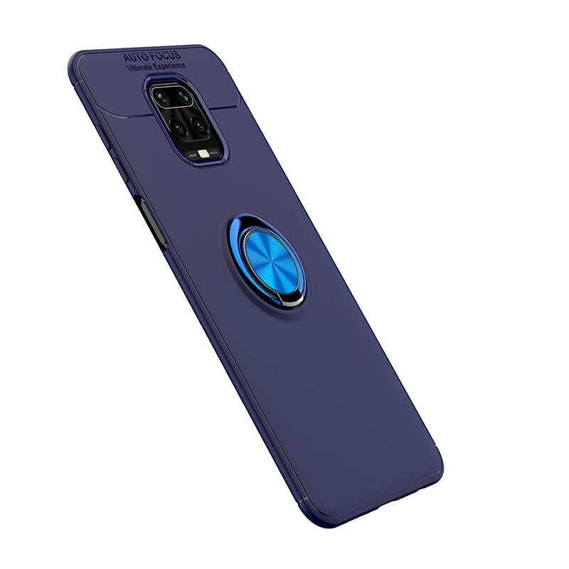 Xiaomi Redmi Note 9S Kılıf Kamera Çıkıntılı Renkli Yüzüklü Standlı Mıknatıslı Kapak (RAVEL) Mavi