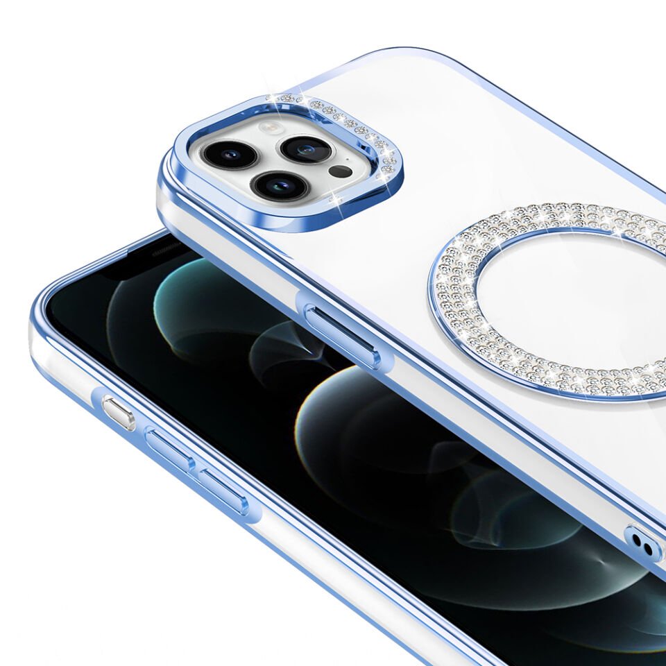Apple iPhone 12 Kılıf Pırlanta Taş Tasarımlı Magsafe Şarj Özellikli Zore Karetta Silikon Kapak