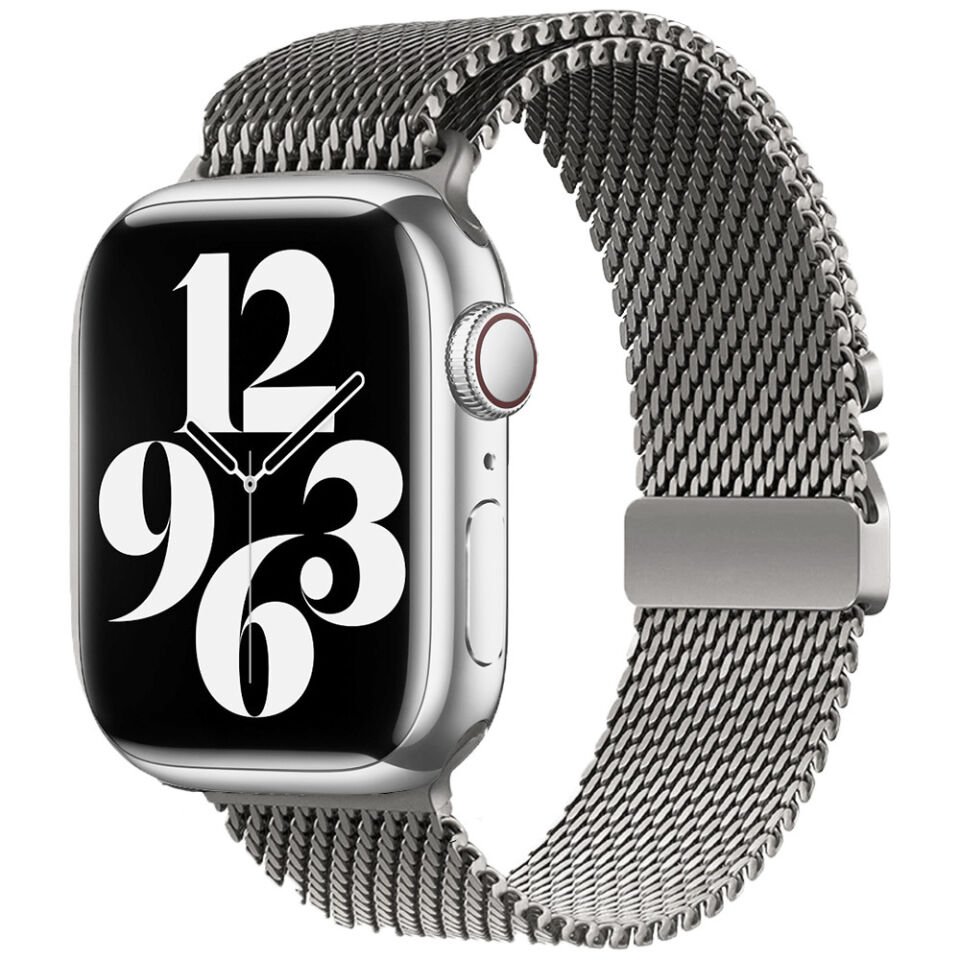 Apple Watch 2/3/4/5/6/7/8/9/se/ultra/nike 42mm 44mm 45mm 49mm Metal Hasır Kordon (KRD-121) Gri