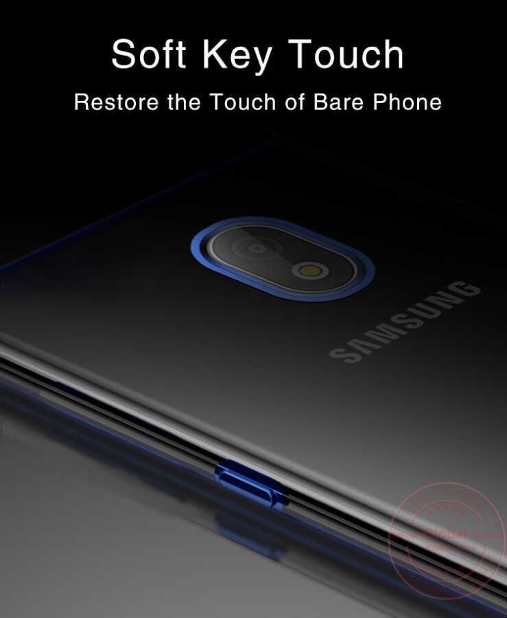 Samsung Galaxy J4 Kılıf Dört Köşe Renkli Lazer Şeffaf Silikon Kapak (GLİTTER) Mavi