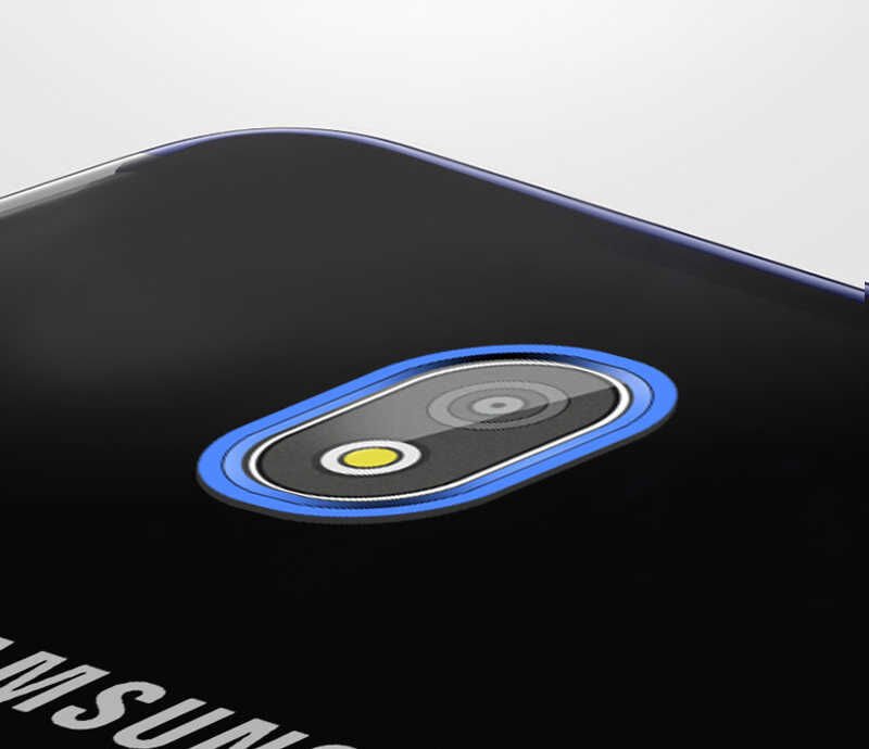 Samsung Galaxy J4 Kılıf Dört Köşe Renkli Lazer Şeffaf Silikon Kapak (GLİTTER) Mavi