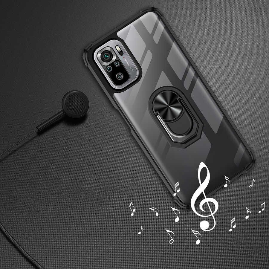 Xiaomi Redmi Note 10 Kılıf Arkası Şeffaf Kenarları Renkli Yüzüklü Tank Kapak (MOLA) Lacivert