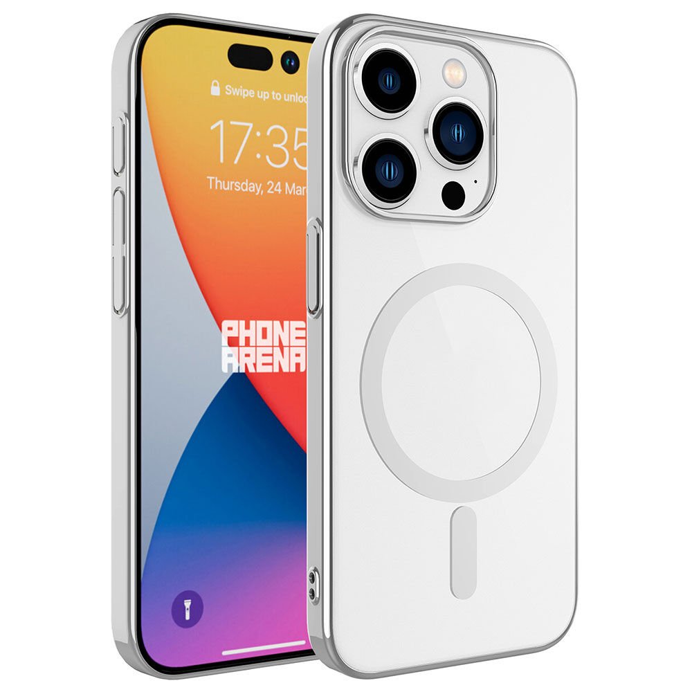 iPhone 15 Pro Max Kılıf Kamera Çıkıntılı Darbe Emici Kenarları Renkli Sert Magsafe Kapak (pixel-mag) Gümüş