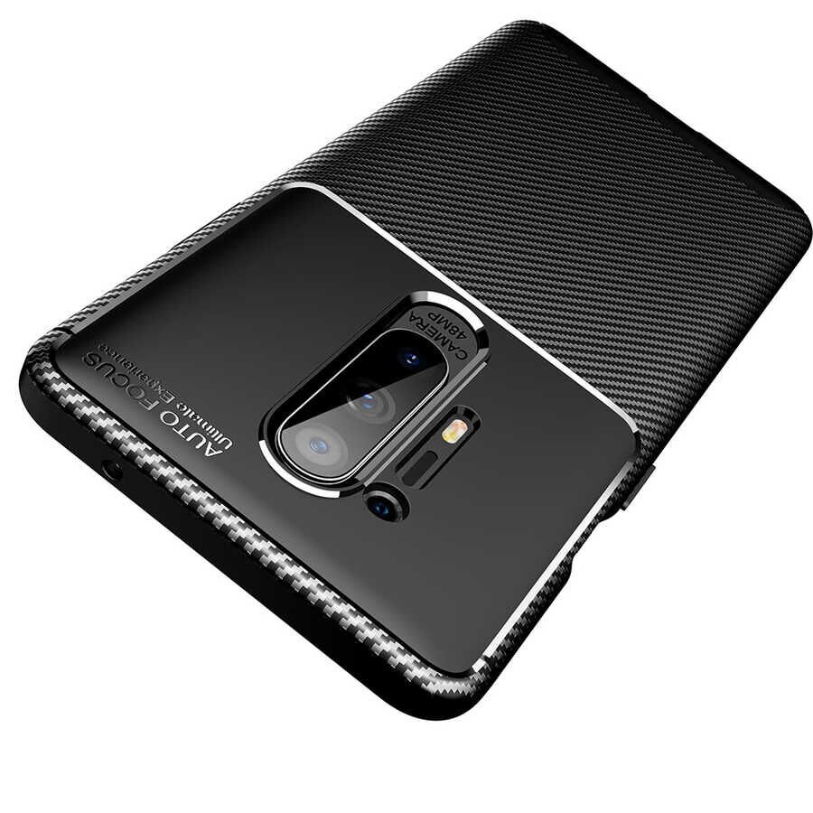 One Plus 8 Pro Kılıf Kamera Çıkıntılı Karbon Fiber Dokulu Renk Atmaz Kapak (NEGRO) Lacivert