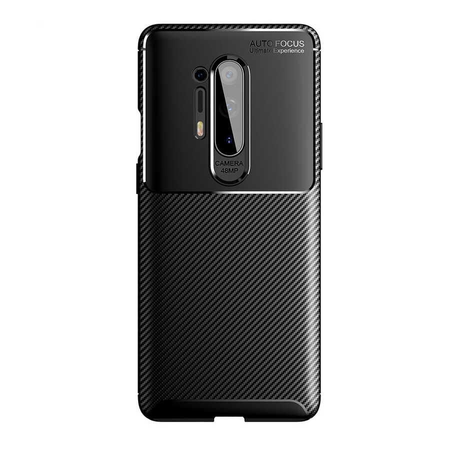 One Plus 8 Pro Kılıf Kamera Çıkıntılı Karbon Fiber Dokulu Renk Atmaz Kapak (NEGRO) Lacivert