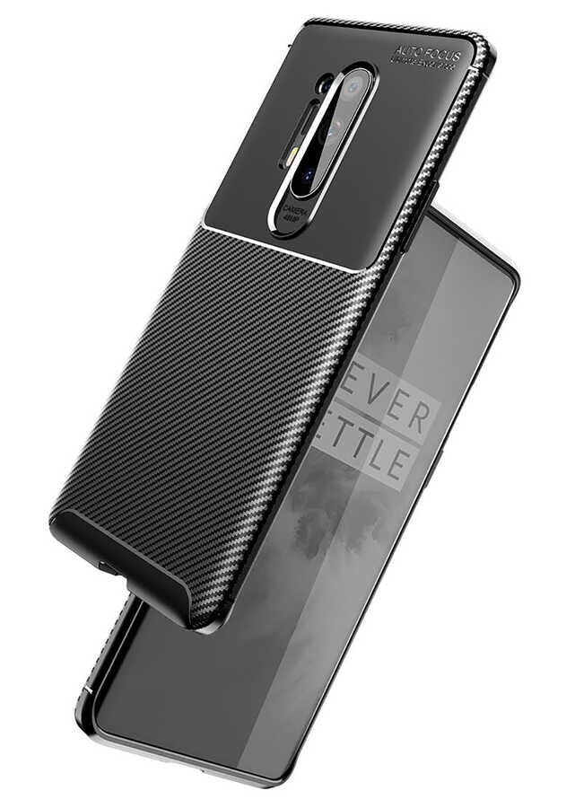 One Plus 8 Pro Kılıf Kamera Çıkıntılı Karbon Fiber Dokulu Renk Atmaz Kapak (NEGRO) Kahverengi