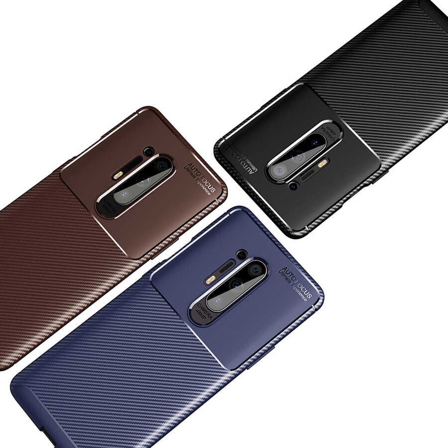 One Plus 8 Pro Kılıf Kamera Çıkıntılı Karbon Fiber Dokulu Renk Atmaz Kapak (NEGRO) Kahverengi