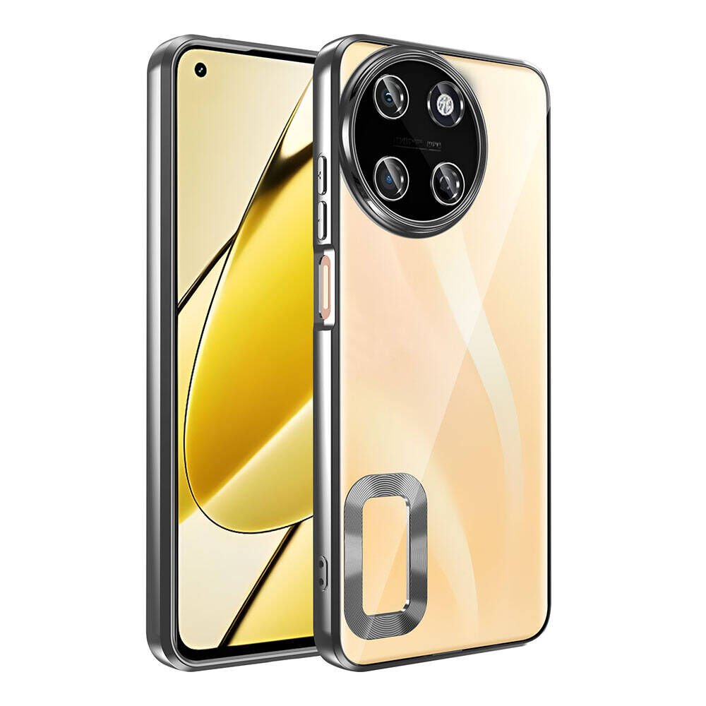 Realme 11 4G Kılıf Kamera Lens Korumalı Logo Gösteren Parlak Kenarlı Kapak (OMEGA) Siyah