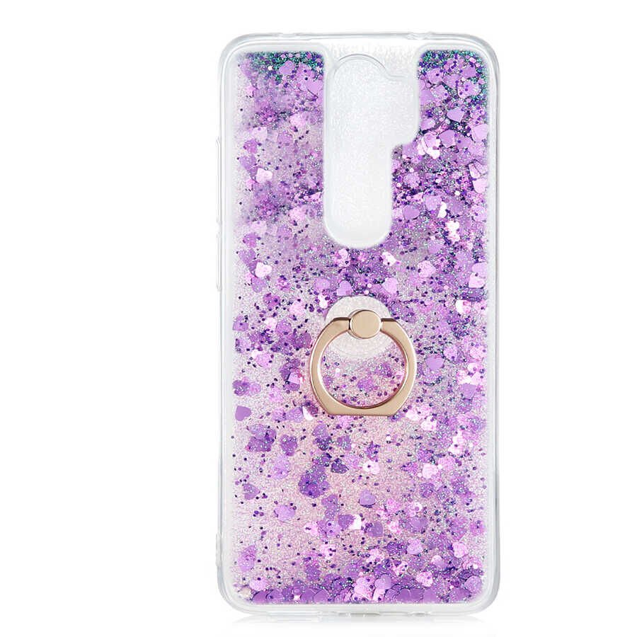Xiaomi Redmi Note 8 Pro Kılıf Sıvılı Akışkanlı Desenli Simli Yüzüklü Silikon Kapak (MİLCE) Pembe