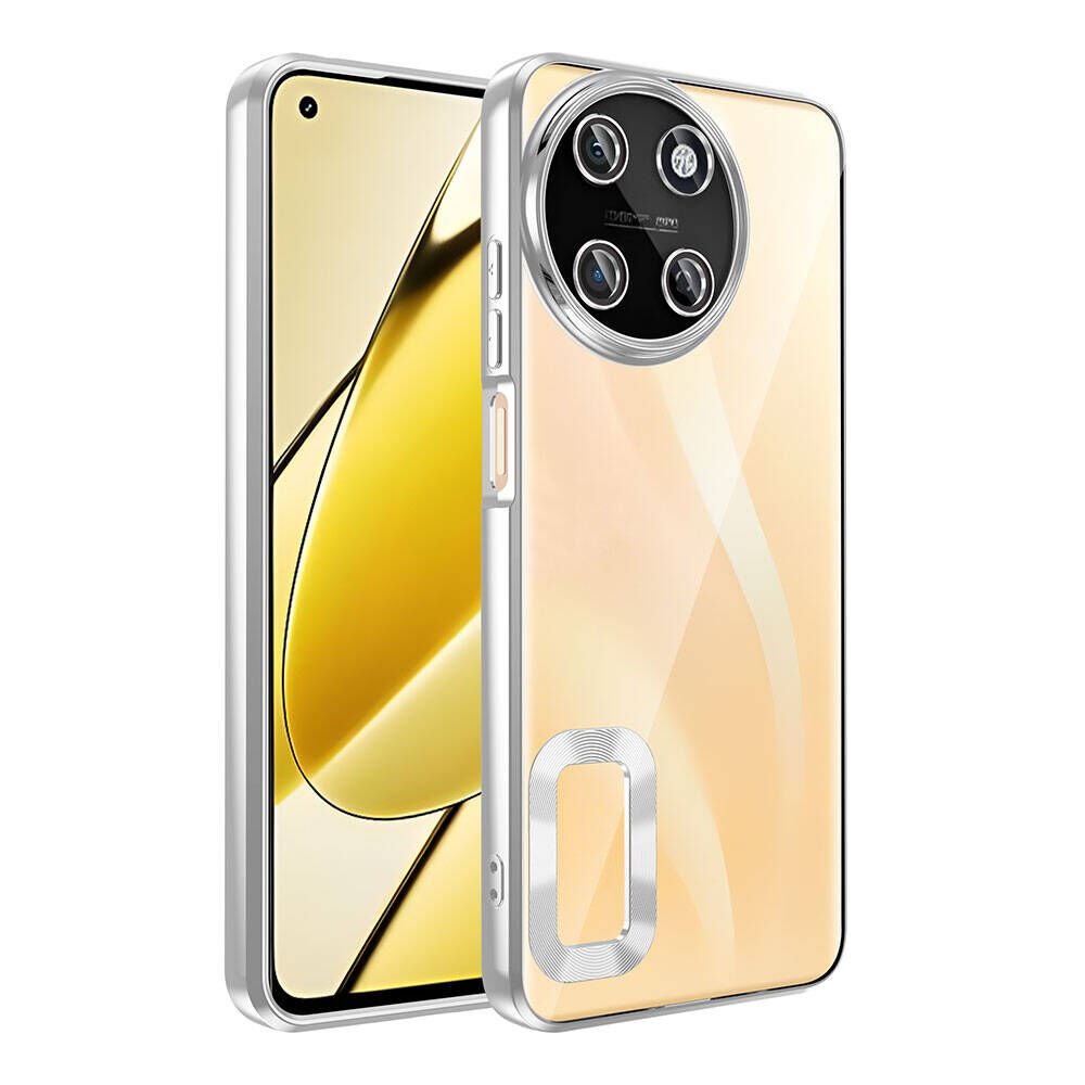 Realme 11 4G Kılıf Kamera Lens Korumalı Logo Gösteren Parlak Kenarlı Kapak (OMEGA) Gümüş