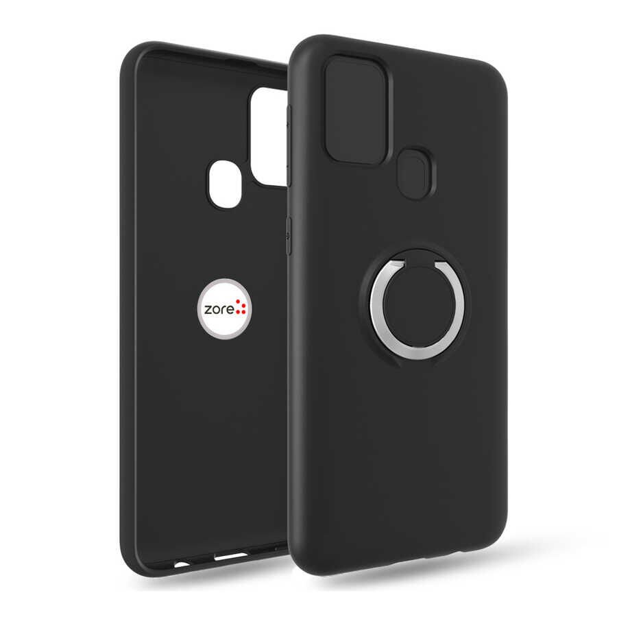 Samsung Galaxy M31 Kılıf Mat Pastel Renkli Ultra İnce Yüzüklü Yumuşak Silikon Kapak (Plex) Siyah
