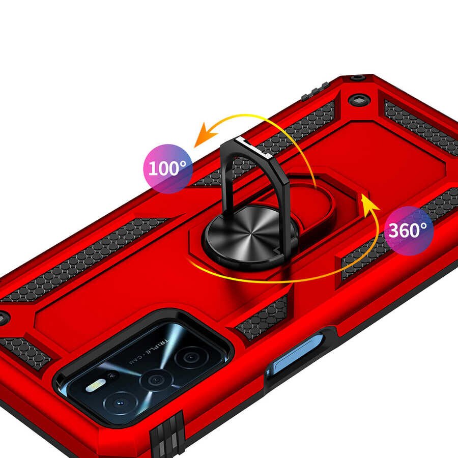 Oppo A16 Kılıf Tank Zırh Yüzüklü Mıknatıslı Standlı Kapak (VEGA) Siyah