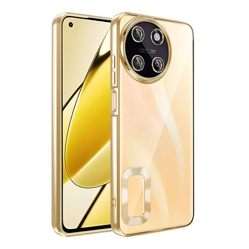 Realme 11 4G Kılıf Kamera Lens Korumalı Logo Gösteren Parlak Kenarlı Kapak (OMEGA) Gold