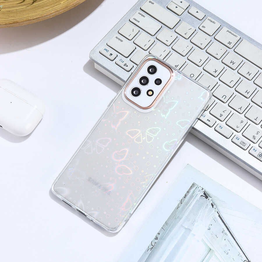 Samsung Galaxy A73 Kılıf Renkli Transparan Parlak Desenli Sert Kapak (SİDNEY) Butterfly No2