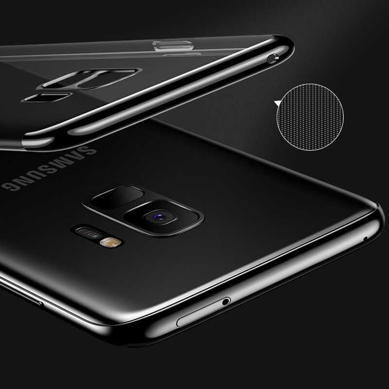 Samsung Galaxy J6 Kılıf Dört Köşe Renkli Lazer Şeffaf Silikon Kapak (GLİTTER) Rose Gold