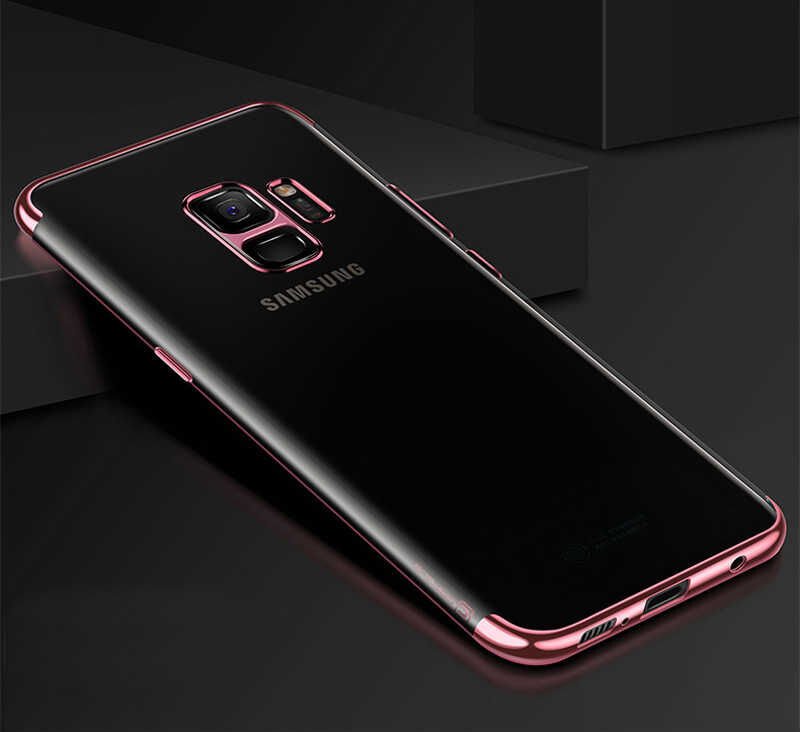 Samsung Galaxy J6 Kılıf Dört Köşe Renkli Lazer Şeffaf Silikon Kapak (GLİTTER) Rose Gold