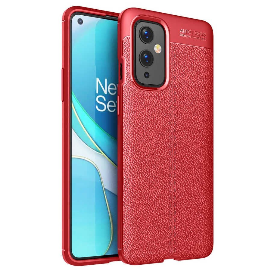One Plus 9 Kılıf Deri Görünümlü Renk Atmayan Dayanaklı Silikon Kapak (NİSS) Siyah