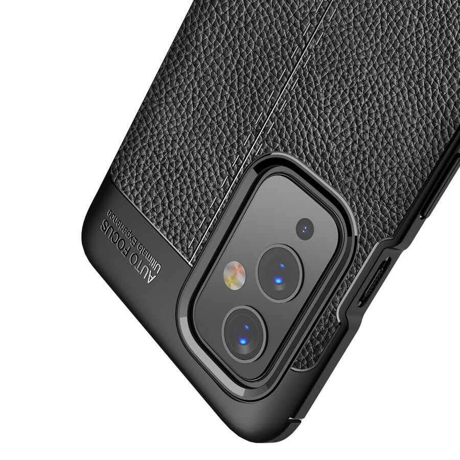 One Plus 9 Kılıf Deri Görünümlü Renk Atmayan Dayanaklı Silikon Kapak (NİSS) Siyah