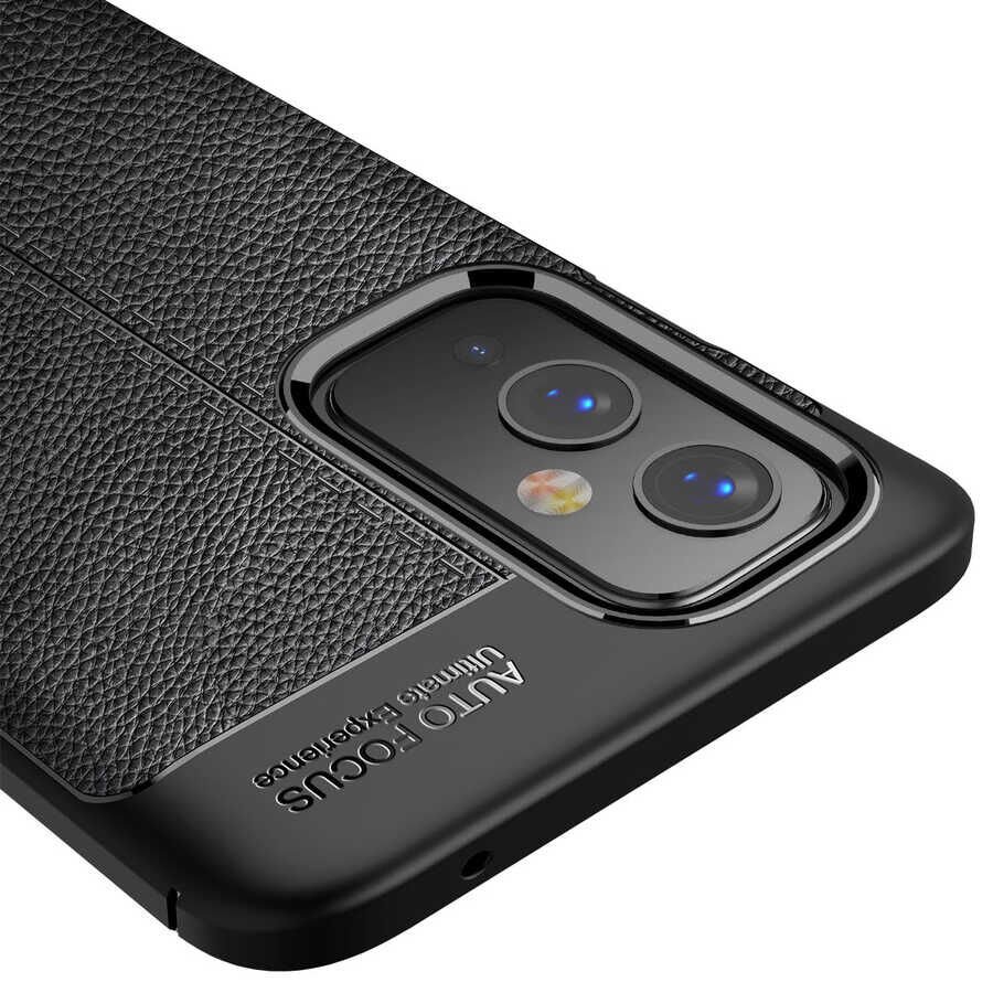 One Plus 9 Kılıf Deri Görünümlü Renk Atmayan Dayanaklı Silikon Kapak (NİSS) Siyah