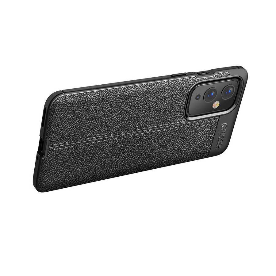 One Plus 9 Kılıf Deri Görünümlü Renk Atmayan Dayanaklı Silikon Kapak (NİSS) Siyah