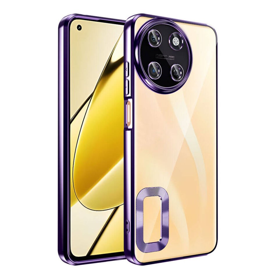 Realme 11 4G Kılıf Kamera Lens Korumalı Logo Gösteren Parlak Kenarlı Kapak (OMEGA) Derin Mor