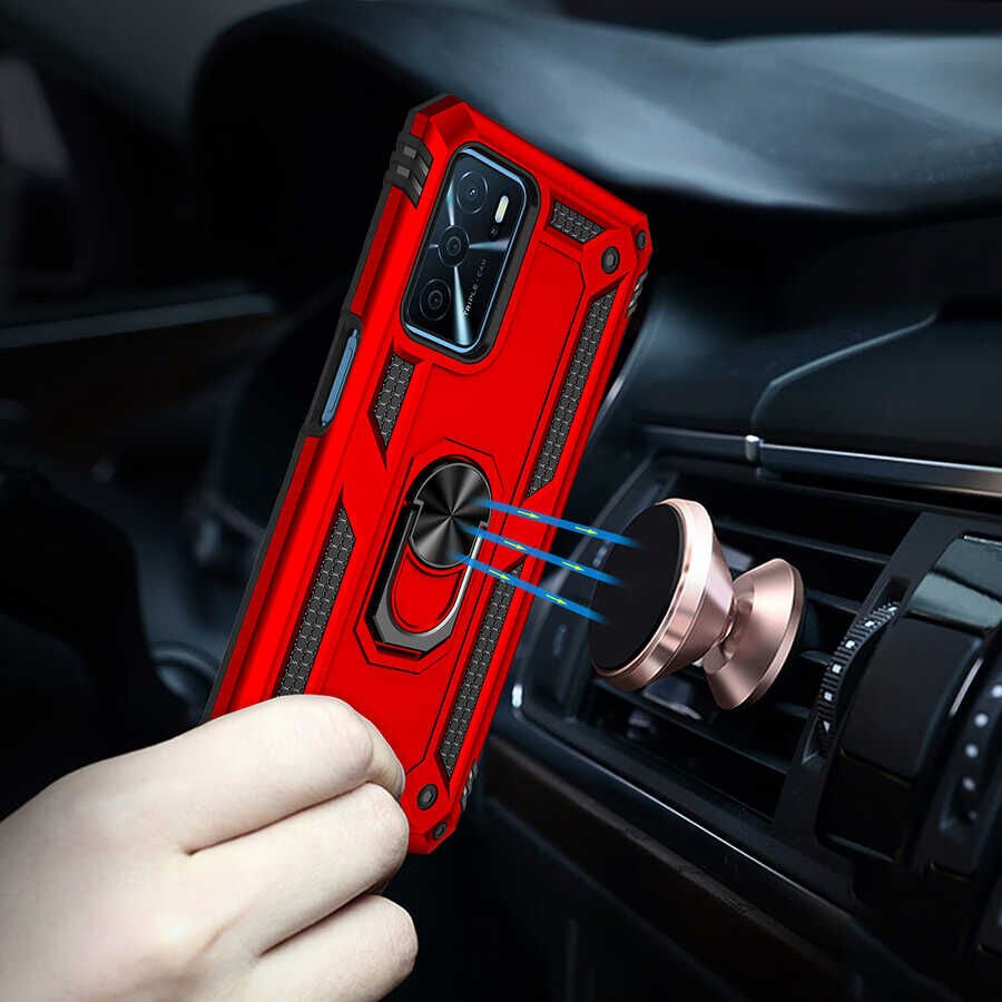 Oppo A16 Kılıf Tank Zırh Yüzüklü Mıknatıslı Standlı Kapak (VEGA) Gri