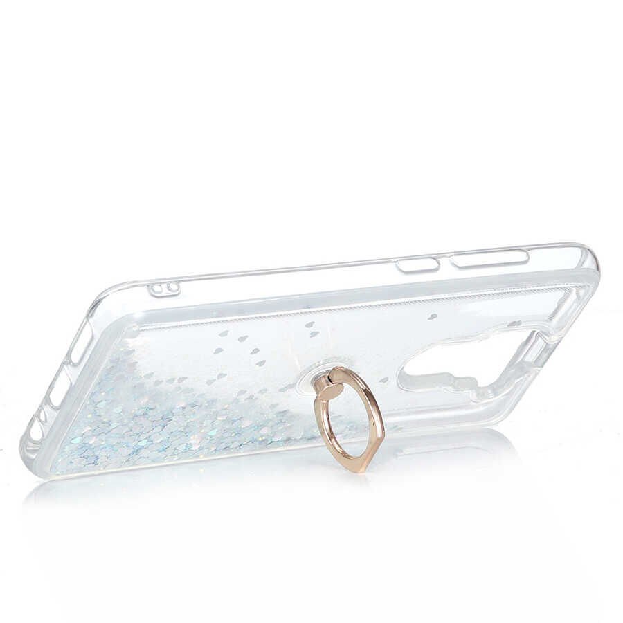 Xiaomi Redmi Note 9 Kılıf Sıvılı Akışkanlı Desenli Simli Yüzüklü Silikon Kapak (MİLCE) Gold