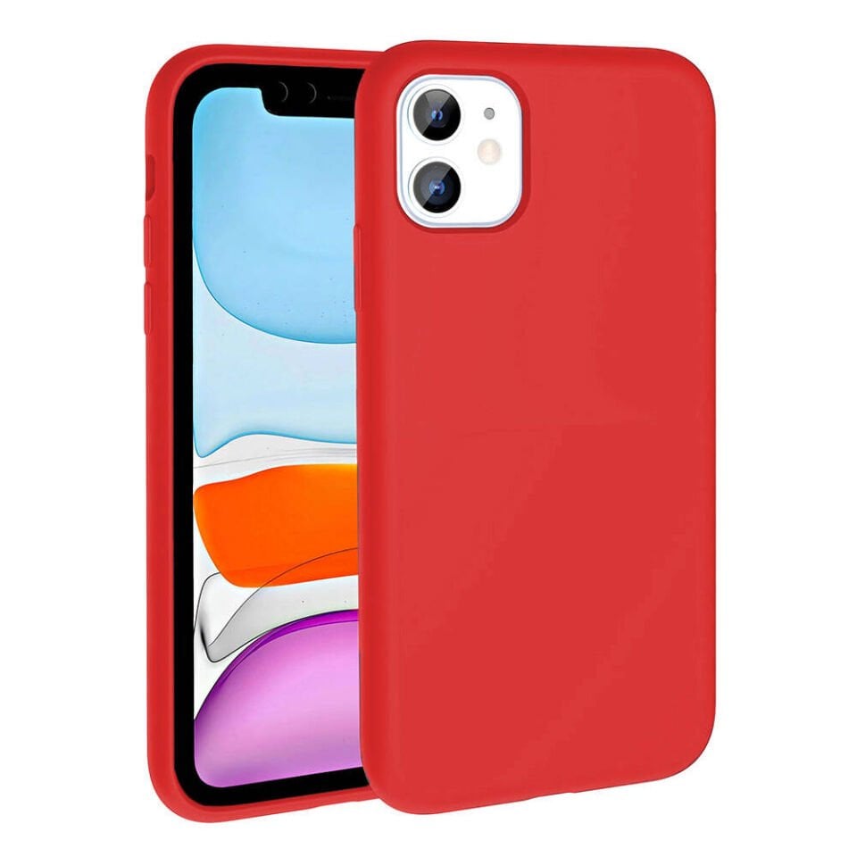 Apple iPhone 11 Kılıf Kamera Çıkıntılı Yumuşak İçi Kadife Lansman Dokulu Silikon Kapak (Kivi) Kırmızı
