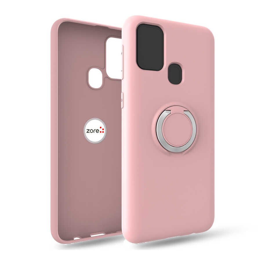 Samsung Galaxy M31 Kılıf Mat Pastel Renkli Ultra İnce Yüzüklü Yumuşak Silikon Kapak (Plex) Pembe Açık