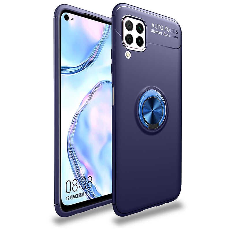 Huawei P40 Lite Kılıf Kamera Çıkıntılı Renkli Yüzüklü Standlı Mıknatıslı Kapak (RAVEL) Siyah-Kırmızı