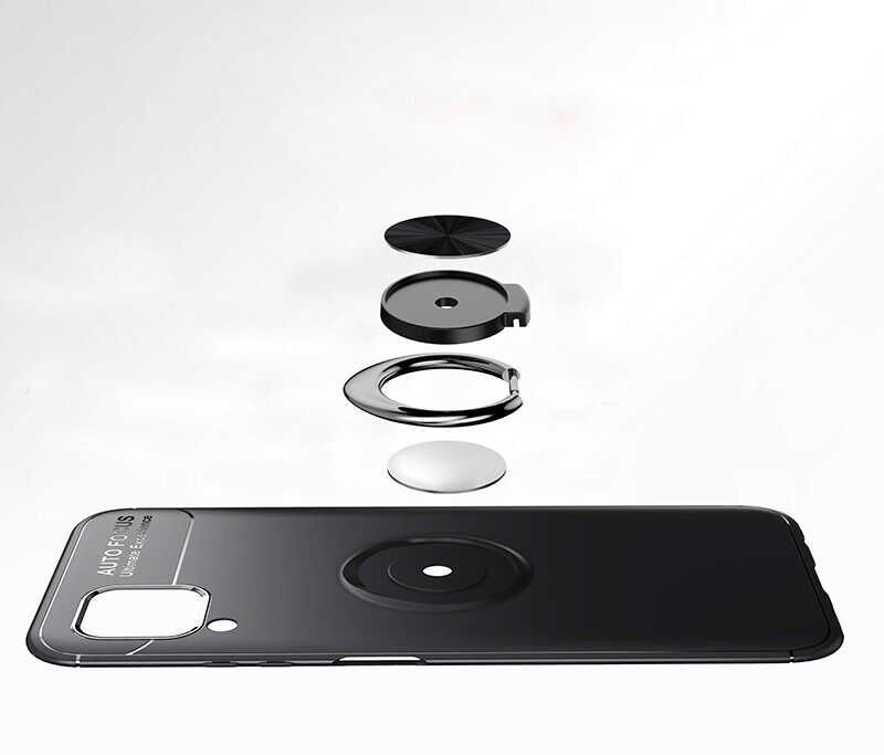 Huawei P40 Lite Kılıf Kamera Çıkıntılı Renkli Yüzüklü Standlı Mıknatıslı Kapak (RAVEL) Siyah-Kırmızı
