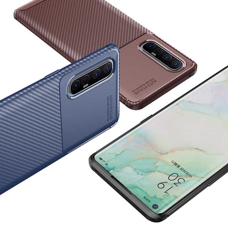 Oppo Reno 3 Pro 5G Kılıf Kamera Çıkıntılı Karbon Fiber Dokulu Renk Atmaz Kapak (NEGRO) Kahverengi