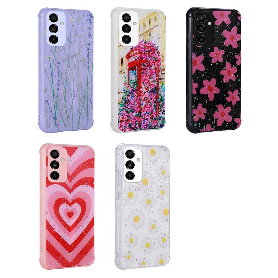 Samsung Galaxy M23 Kılıf Simli Desenli Kamera Korumalı Parlak HEPTEKİLETİŞİM Popy Kapak