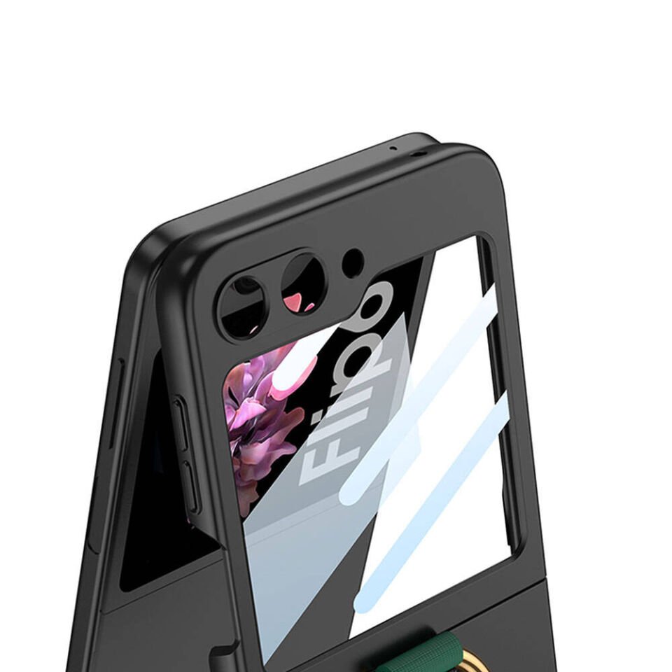 Samsung Galaxy Z Flip 6 Kılıf Kamera Korumalı Yüzüklü HEPTEKİLETİŞİM Flip Ring Kıpta Kapak