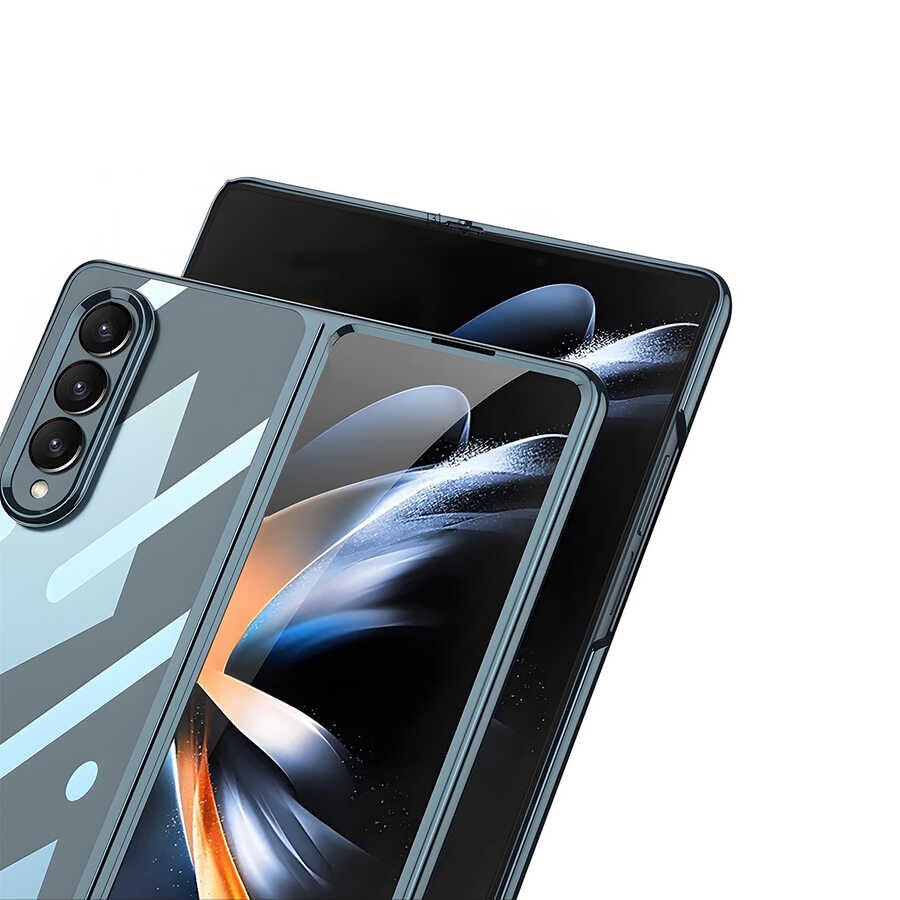 Samsung Galaxy Z Fold 4 Kılıf Kenarları Renkli Darbe Emici Katlanabilir Parlak Sert Şeffaf Kapak Renksiz