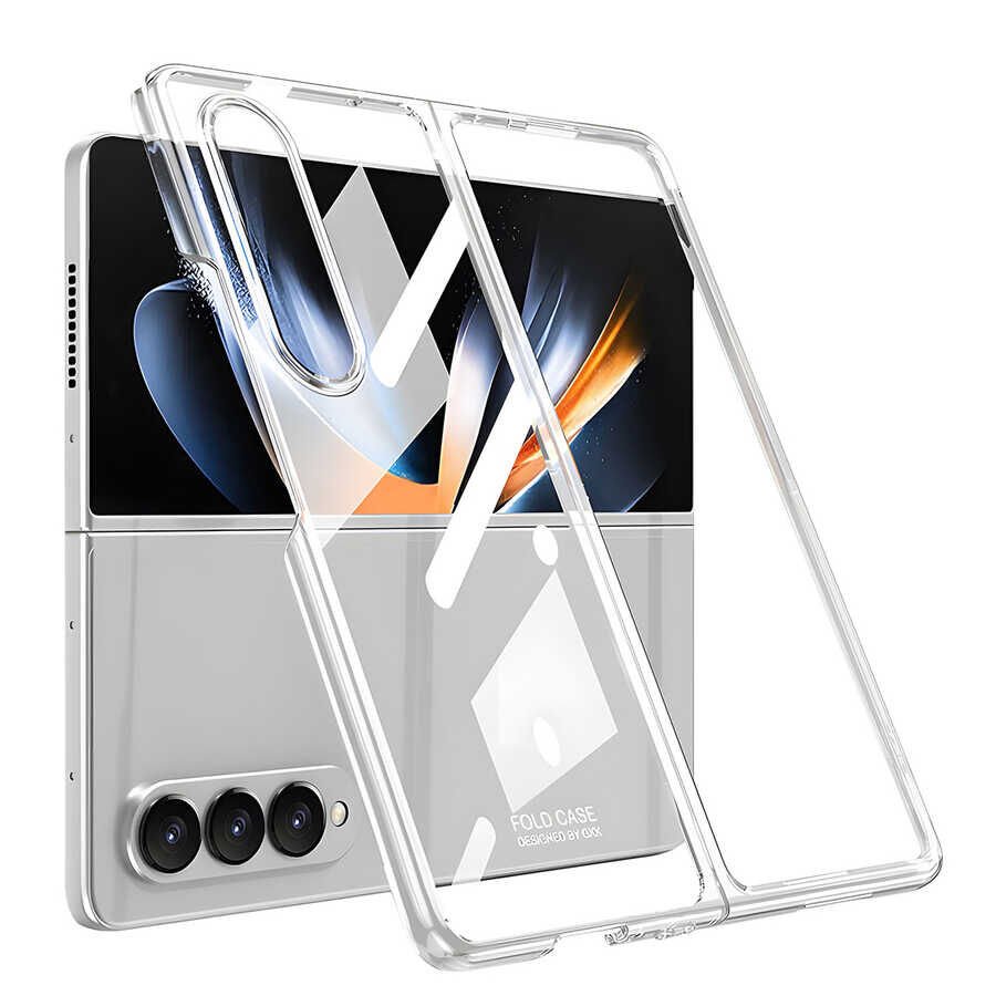 Samsung Galaxy Z Fold 4 Kılıf Kenarları Renkli Darbe Emici Katlanabilir Parlak Sert Şeffaf Kapak Renksiz