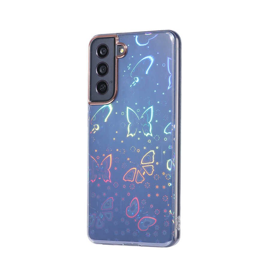 Samsung Galaxy S21 FE Kılıf Renkli Transparan Parlak Desenli Sert Kapak (SİDNEY) Butterfly No2
