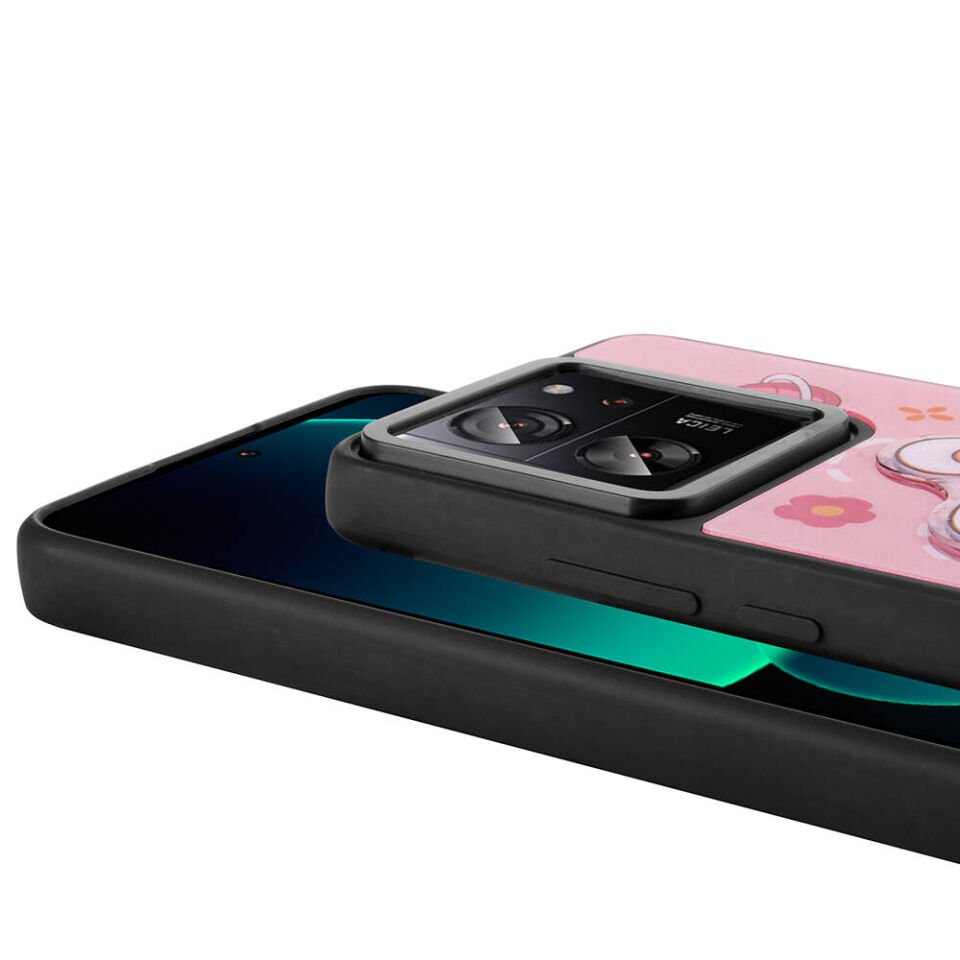 Xiaomi Mi 13T Pro Kılıf Parlayan Kabartmalı İkonik Figürlü Silikon Kapak (Amas) Pembe