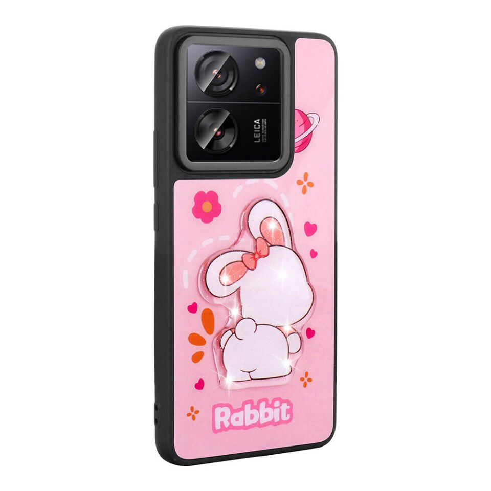 Xiaomi Mi 13T Pro Kılıf Parlayan Kabartmalı İkonik Figürlü Silikon Kapak (Amas) Pembe