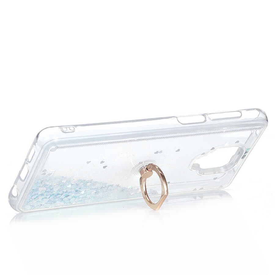 Xiaomi Redmi Note 9S Kılıf Sıvılı Akışkanlı Desenli Simli Yüzüklü Silikon Kapak (MİLCE) Gümüş